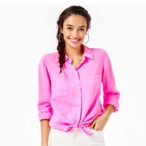 VGUC Lilly Pulitzer Sea View Button Down In Prosecco Pink